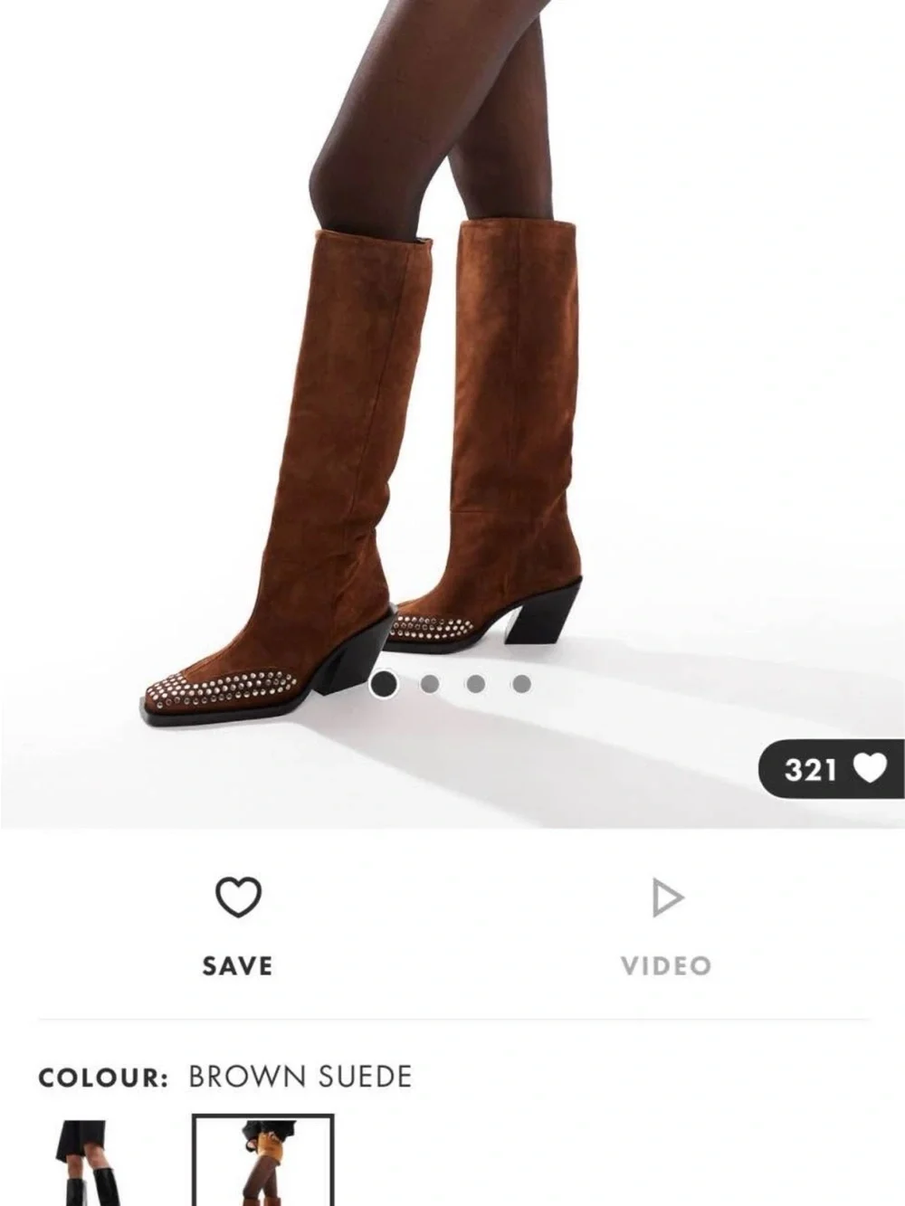 Brand New Suede Knee-High Studded Western Boots - Brown